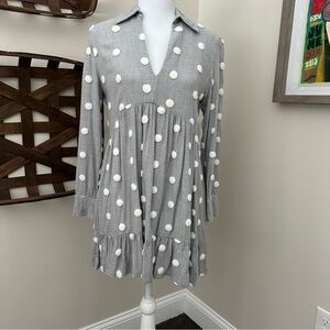 Zara Grey Fuzzy Polka Dot Dress